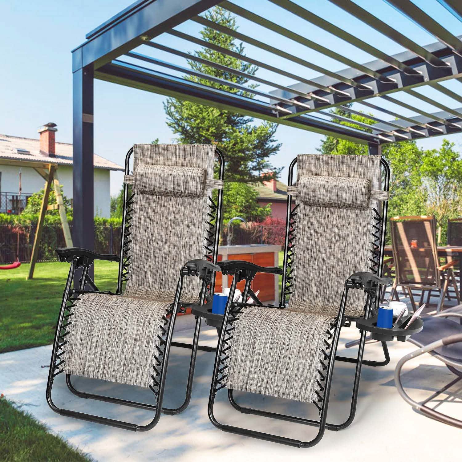 2-Pack: Foldable Zero Gravity Lounge Chair with Dual Side Tray Garden & Patio - Tophatter Daily Deals