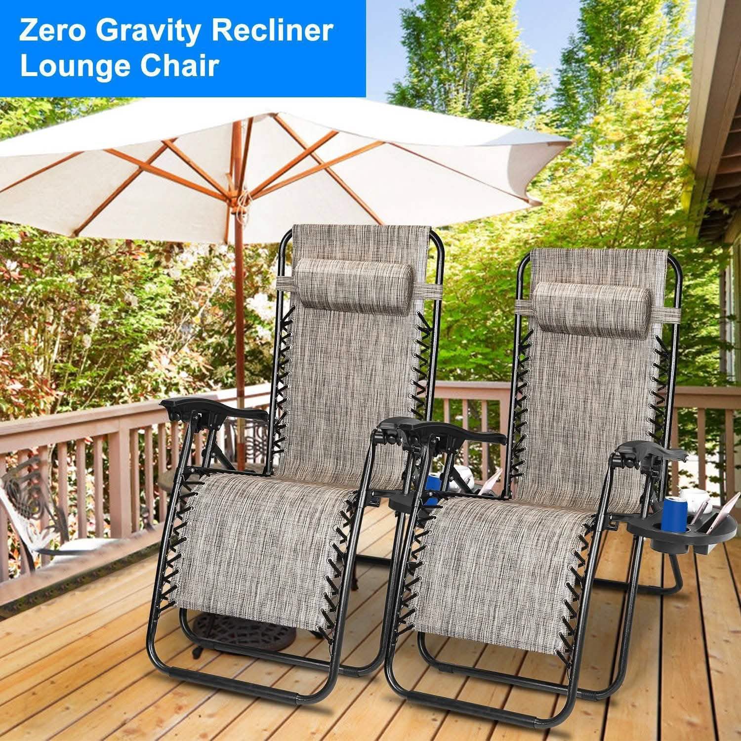 2-Pack: Foldable Zero Gravity Lounge Chair with Dual Side Tray Garden & Patio - Tophatter Daily Deals