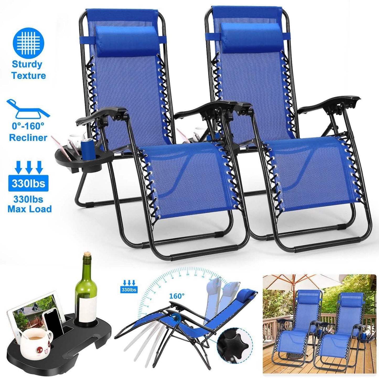 2-Pack: Foldable Zero Gravity Lounge Chair with Dual Side Tray Garden & Patio - Tophatter Daily Deals