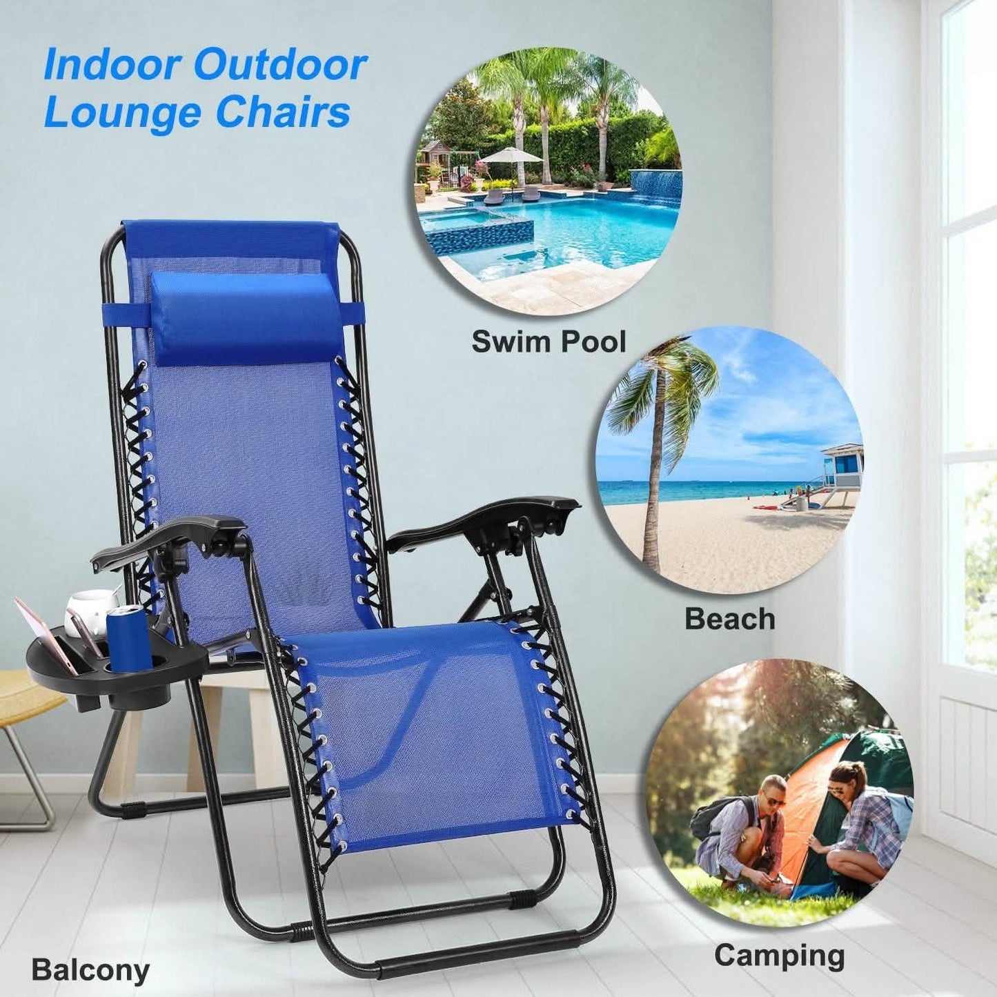 2-Pack: Foldable Zero Gravity Lounge Chair with Dual Side Tray Garden & Patio - Tophatter Daily Deals