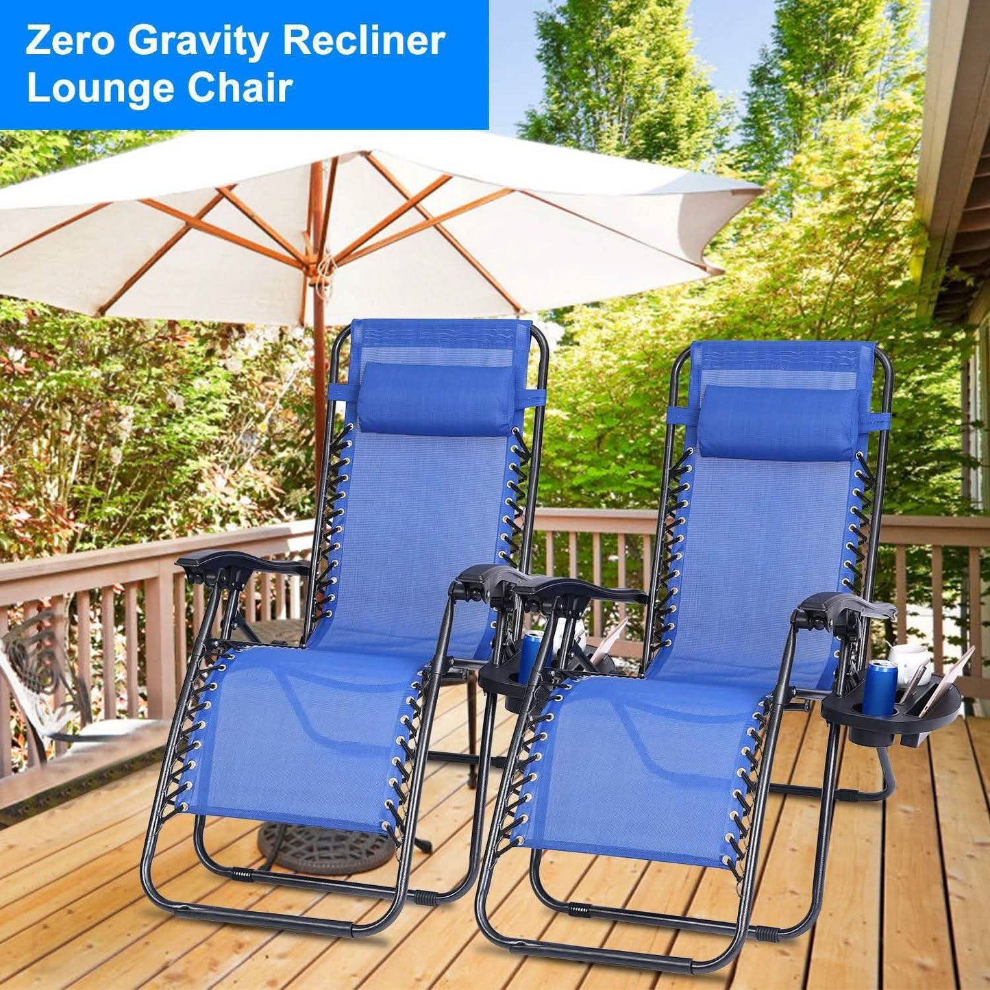 2-Pack: Foldable Zero Gravity Lounge Chair with Dual Side Tray Garden & Patio - Tophatter Daily Deals