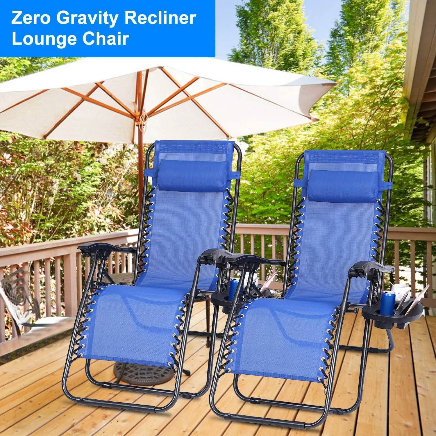 2-Pack: Foldable Zero Gravity Lounge Chair with Dual Side Tray Garden & Patio - Tophatter Daily Deals