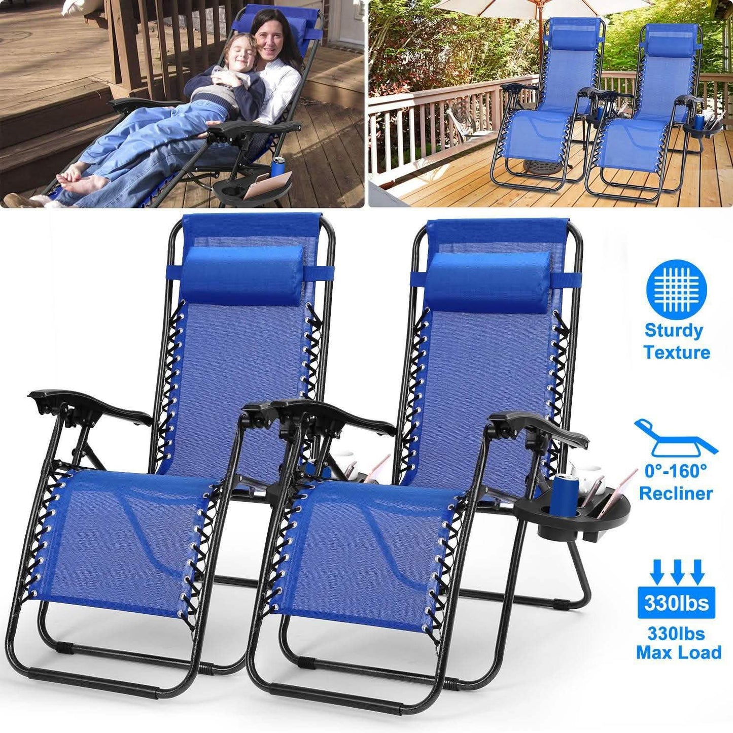 2-Pack: Foldable Zero Gravity Lounge Chair with Dual Side Tray Garden & Patio - Tophatter Daily Deals
