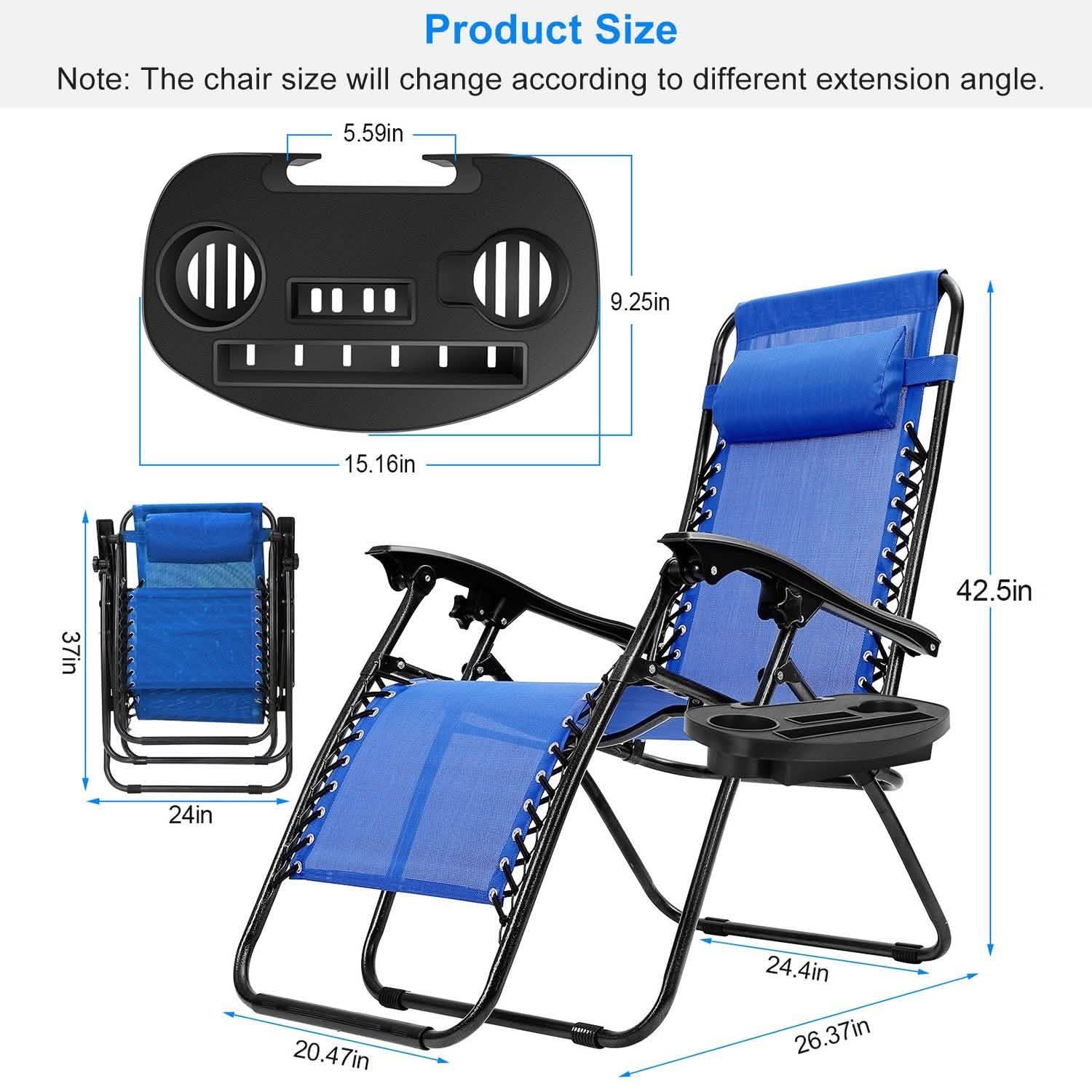 2-Pack: Foldable Zero Gravity Lounge Chair with Dual Side Tray Garden & Patio - Tophatter Daily Deals