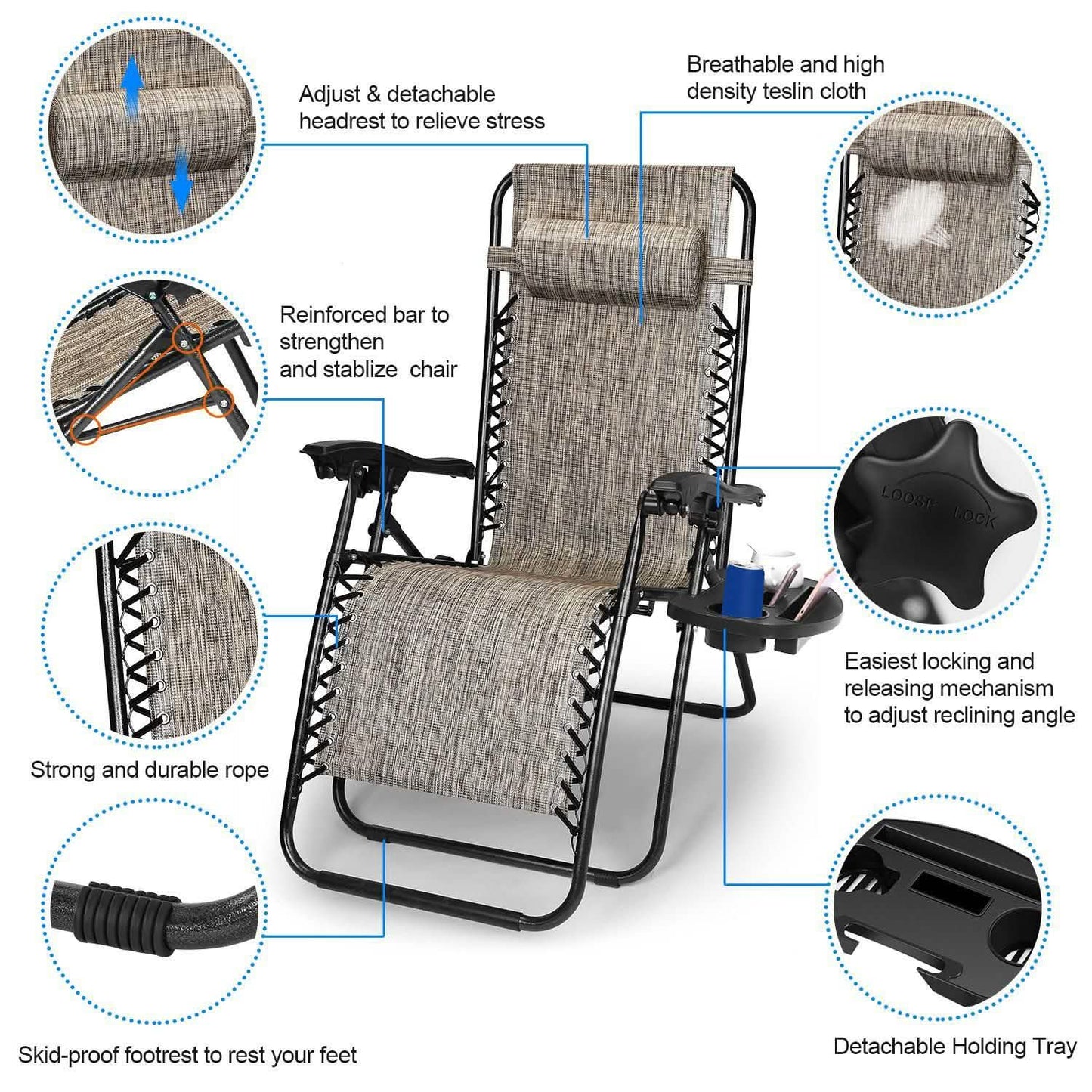 2-Pack: Foldable Zero Gravity Lounge Chair with Dual Side Tray Garden & Patio - Tophatter Daily Deals