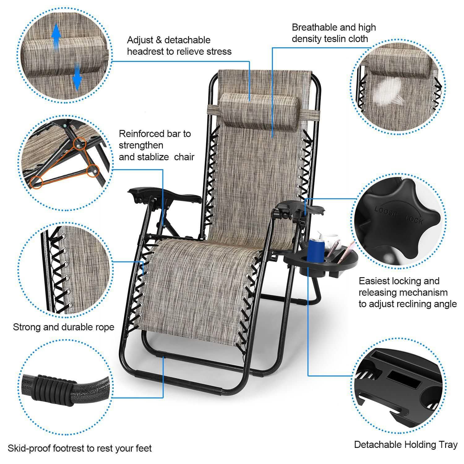 2-Pack: Foldable Zero Gravity Lounge Chair with Dual Side Tray Garden & Patio - Tophatter Daily Deals