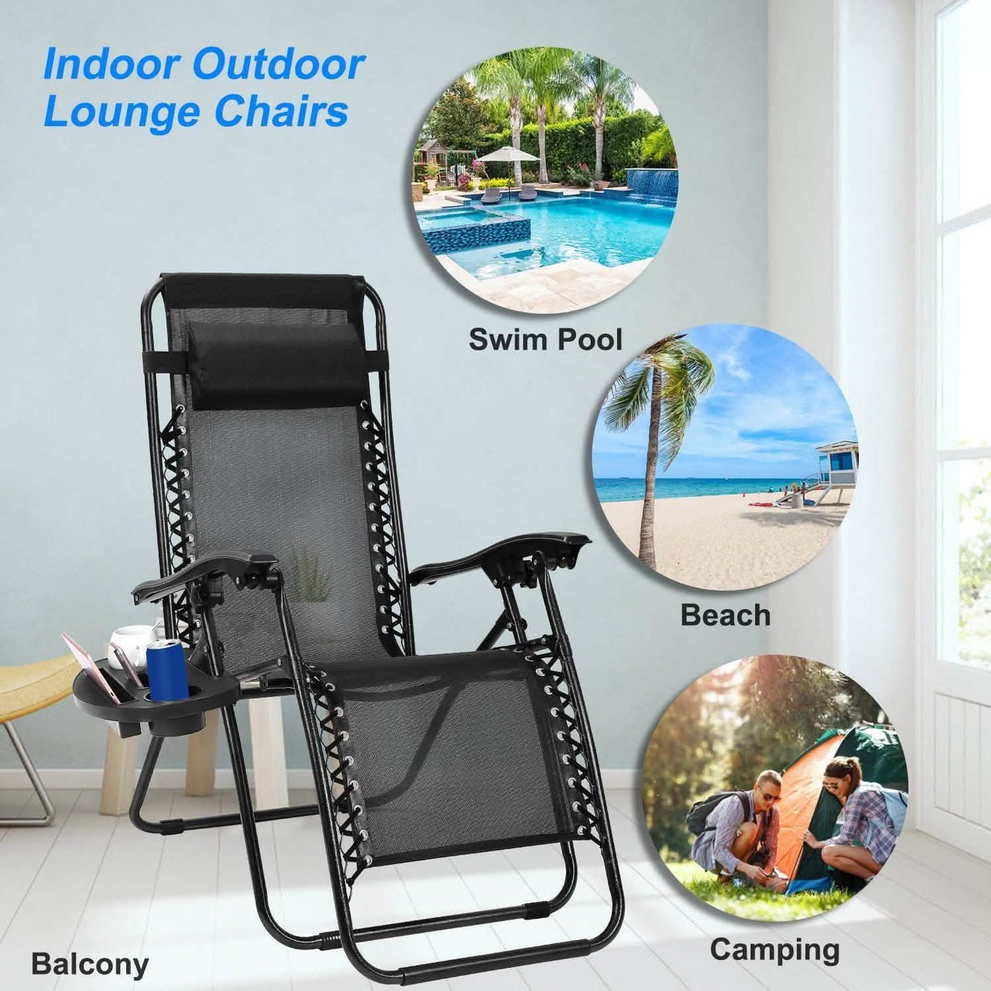 2-Pack: Foldable Zero Gravity Lounge Chair with Dual Side Tray Garden & Patio - Tophatter Daily Deals