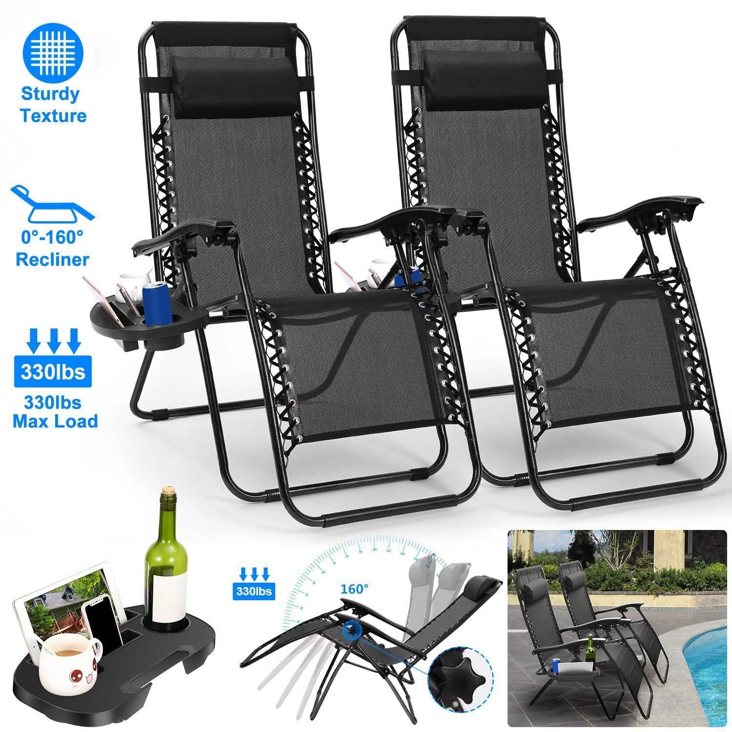 2-Pack: Foldable Zero Gravity Lounge Chair with Dual Side Tray Garden & Patio - Tophatter Daily Deals