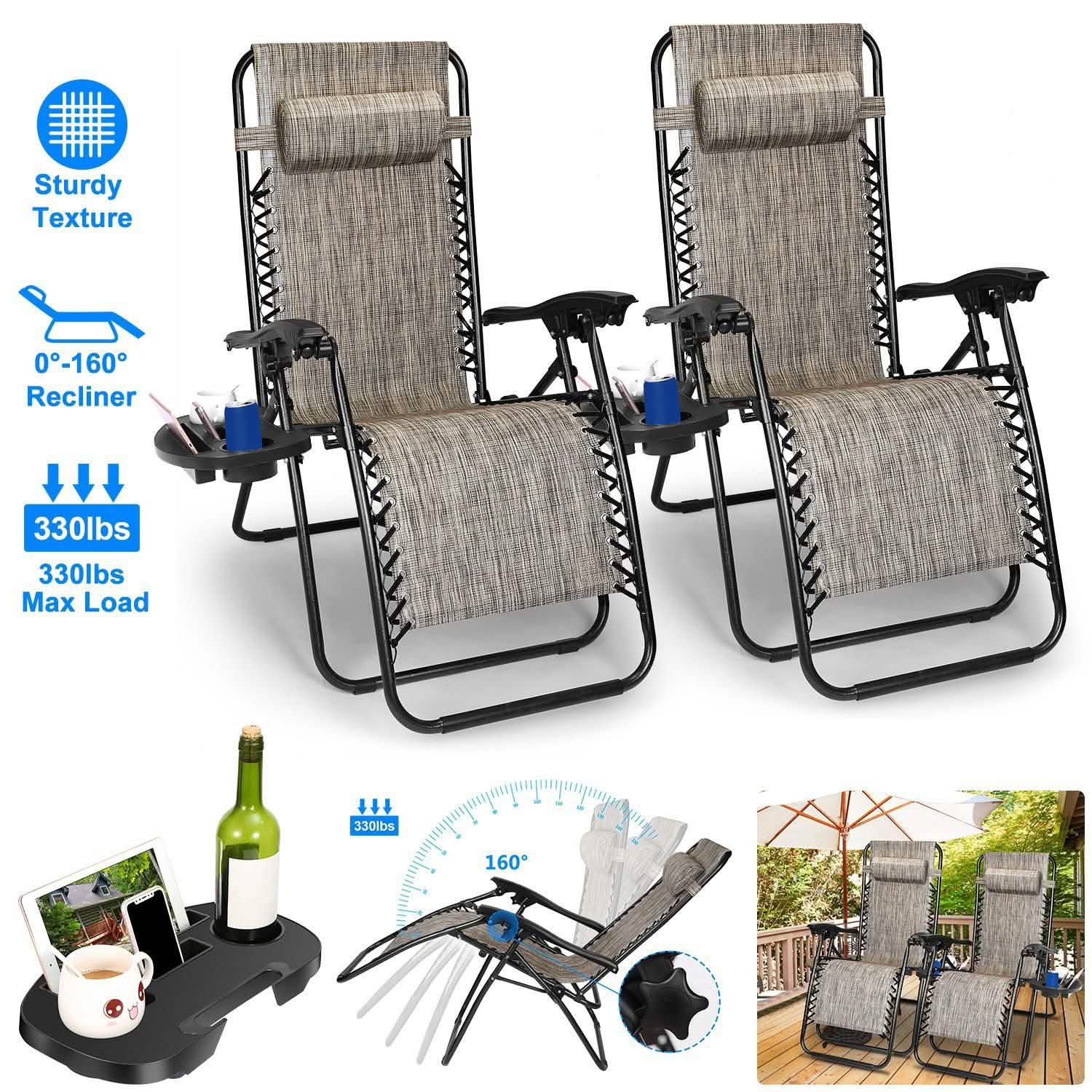 2-Pack: Foldable Zero Gravity Lounge Chair with Dual Side Tray Garden & Patio - Tophatter Daily Deals