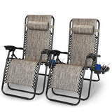 2-Pack: Foldable Zero Gravity Lounge Chair with Dual Side Tray Gray Garden & Patio - Tophatter Daily Deals