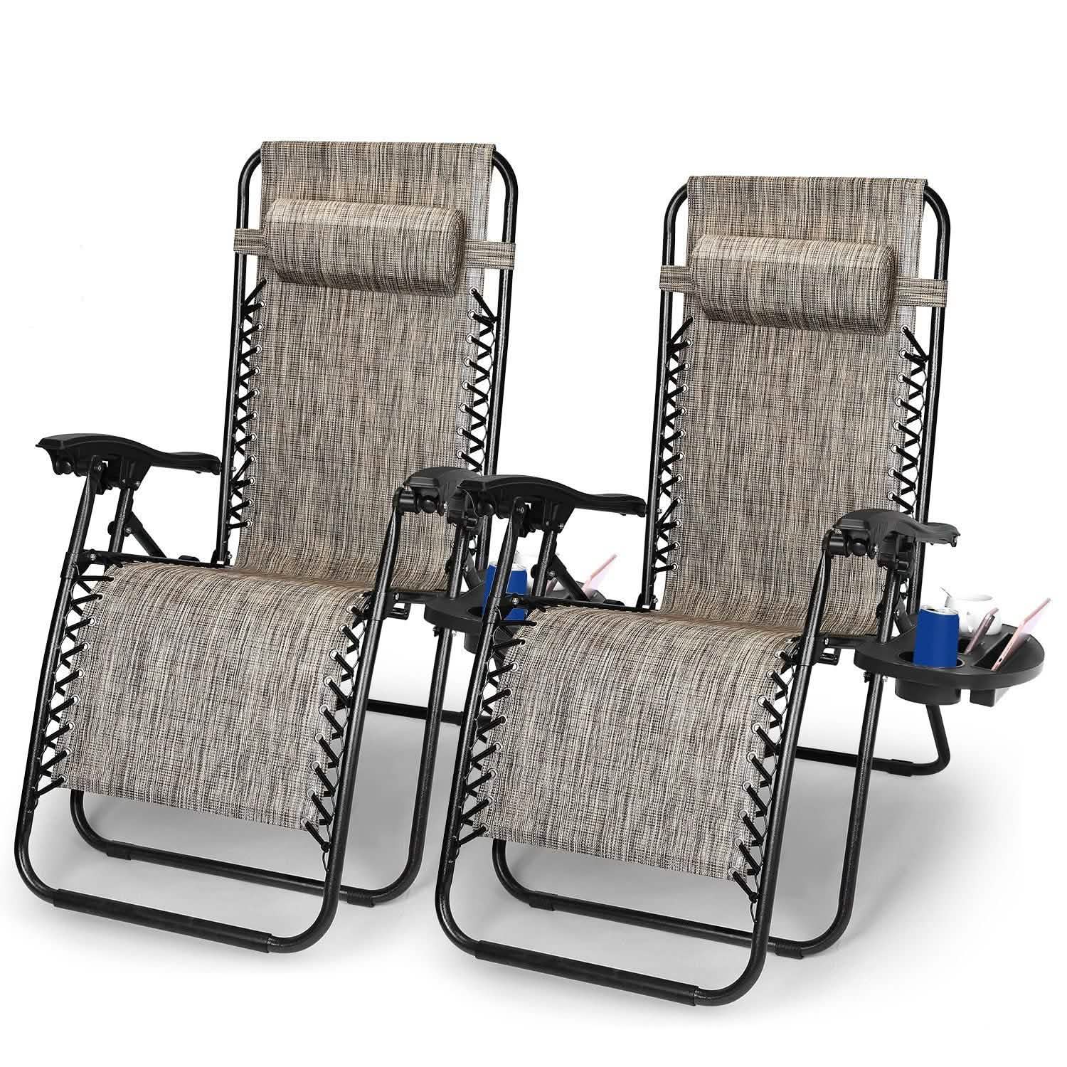 2-Pack: Foldable Zero Gravity Lounge Chair with Dual Side Tray Gray Garden & Patio - Tophatter Daily Deals