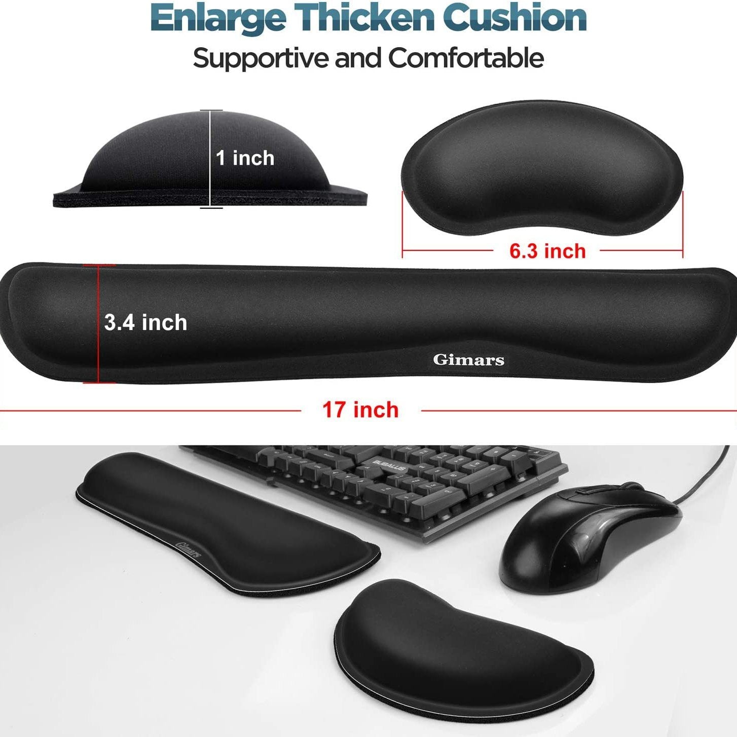 2-Pack: Gimars Upgrade Enlarge Gel Memory Foam Set Keyboard Wrist Rest Pad Keyboard & Mouse Wrist Rest - Tophatter Daily Deals