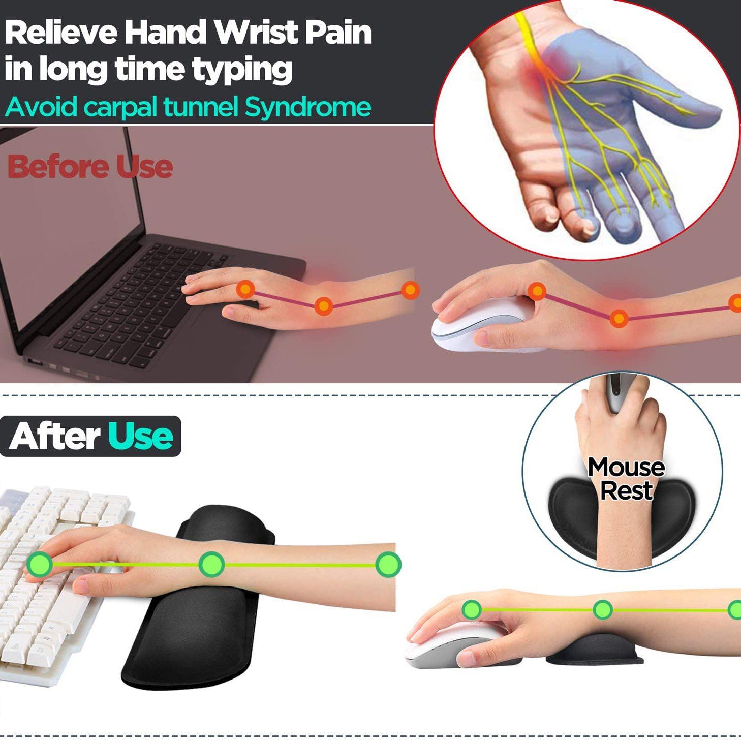 2-Pack: Gimars Upgrade Enlarge Gel Memory Foam Set Keyboard Wrist Rest Pad Keyboard & Mouse Wrist Rest - Tophatter Daily Deals