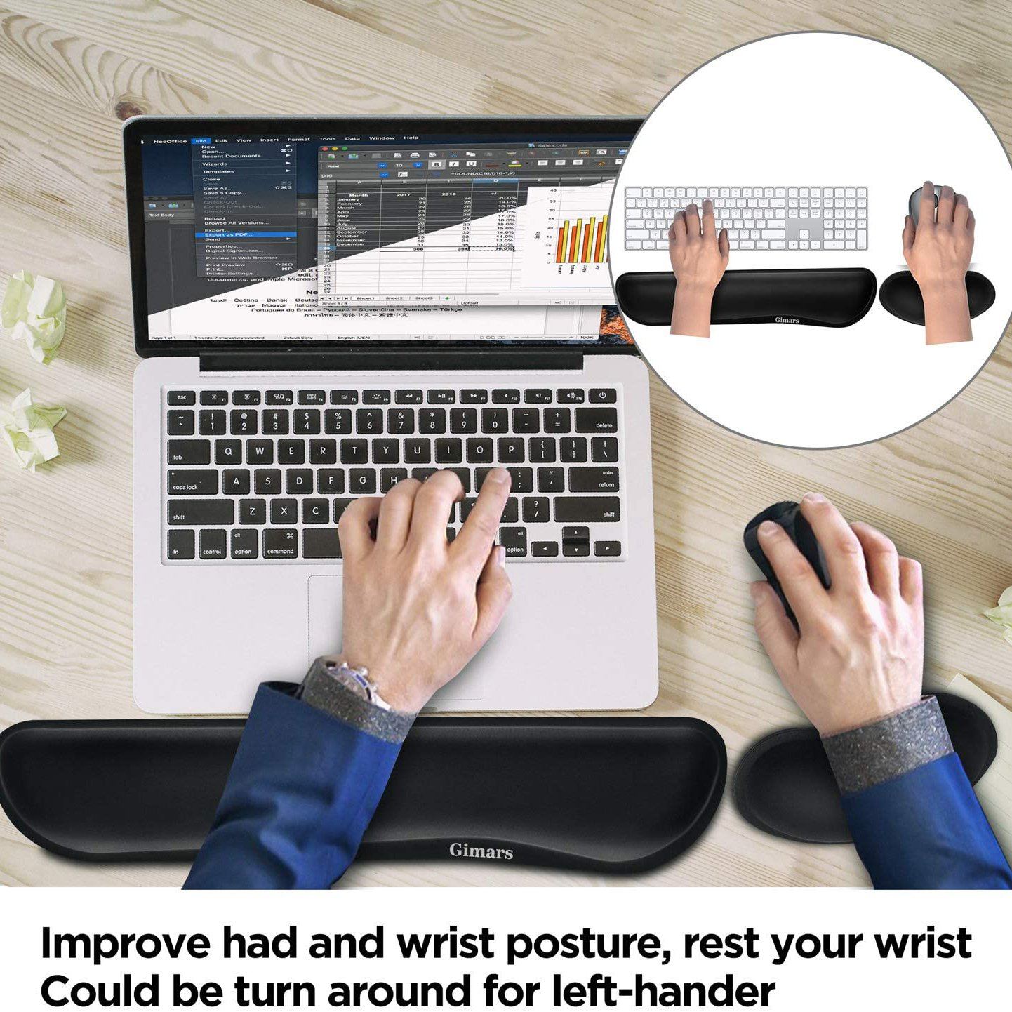 2-Pack: Gimars Upgrade Enlarge Gel Memory Foam Set Keyboard Wrist Rest Pad Keyboard & Mouse Wrist Rest - Tophatter Daily Deals