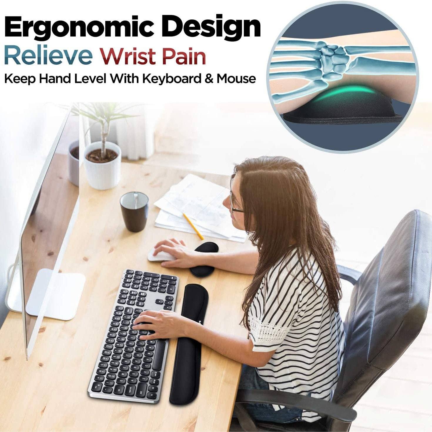 2-Pack: Gimars Upgrade Enlarge Gel Memory Foam Set Keyboard Wrist Rest Pad Keyboard & Mouse Wrist Rest - Tophatter Daily Deals