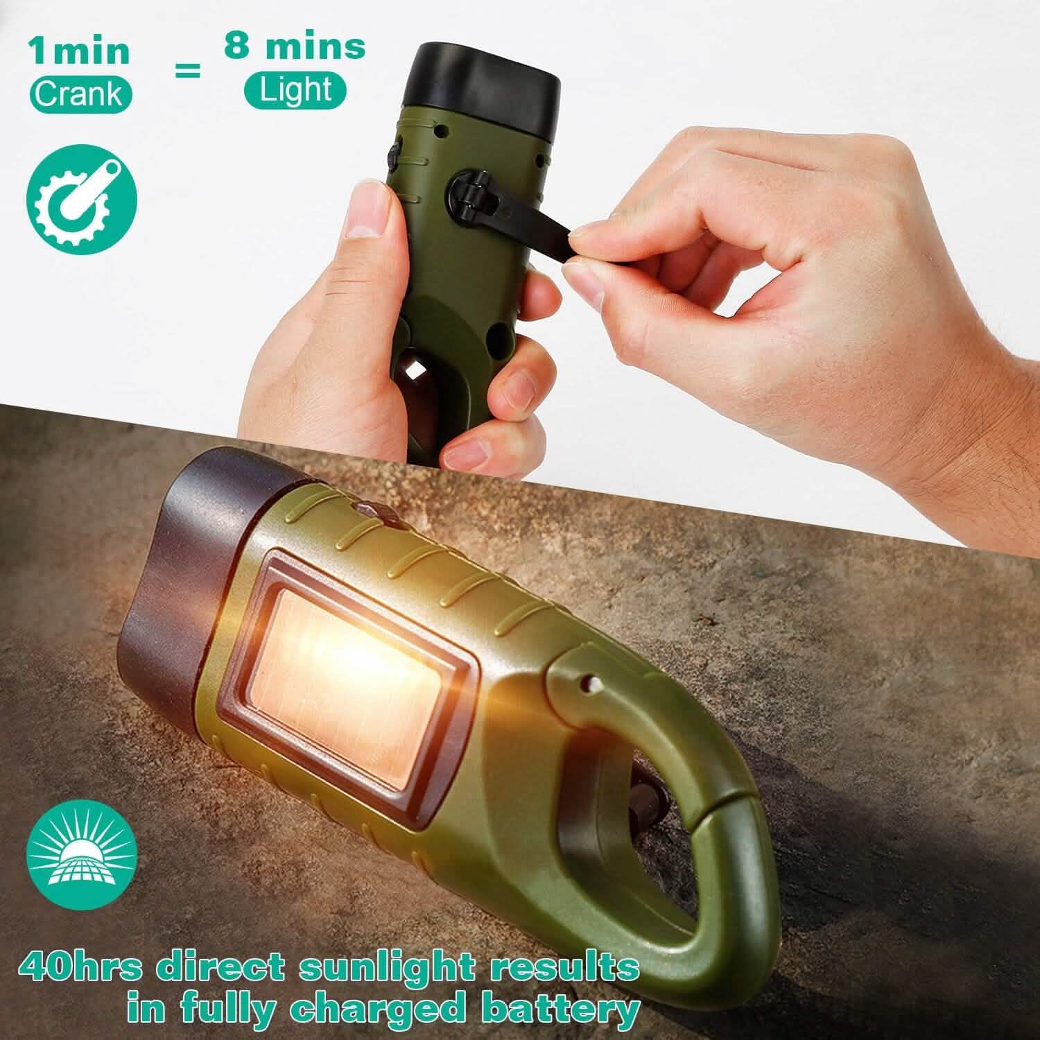 2-Pack: Hand Crank Solar Powered Flashlight Outdoor Recreation - Tophatter Daily Deals