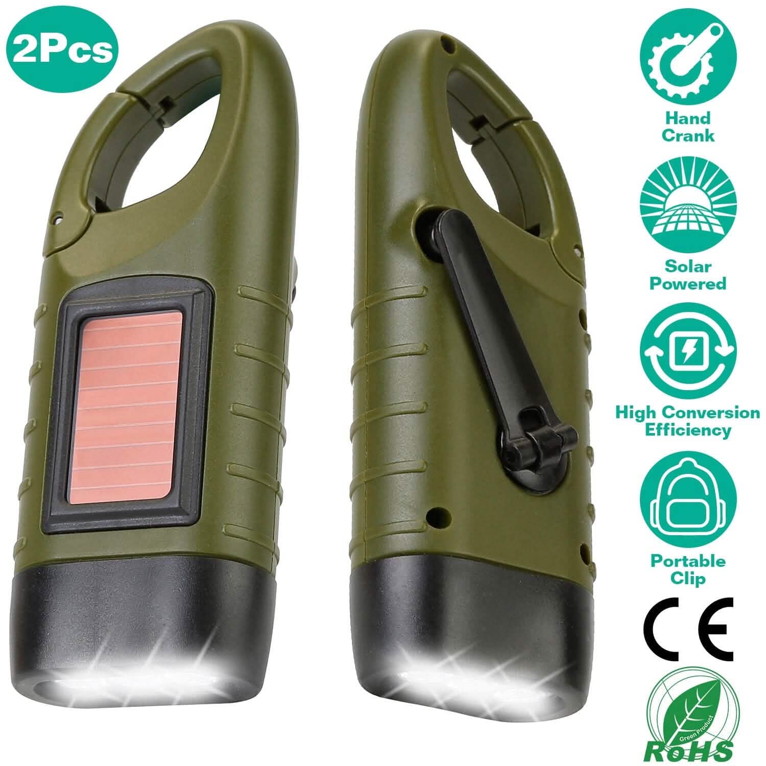 2-Pack: Hand Crank Solar Powered Flashlight Outdoor Recreation - Tophatter Daily Deals