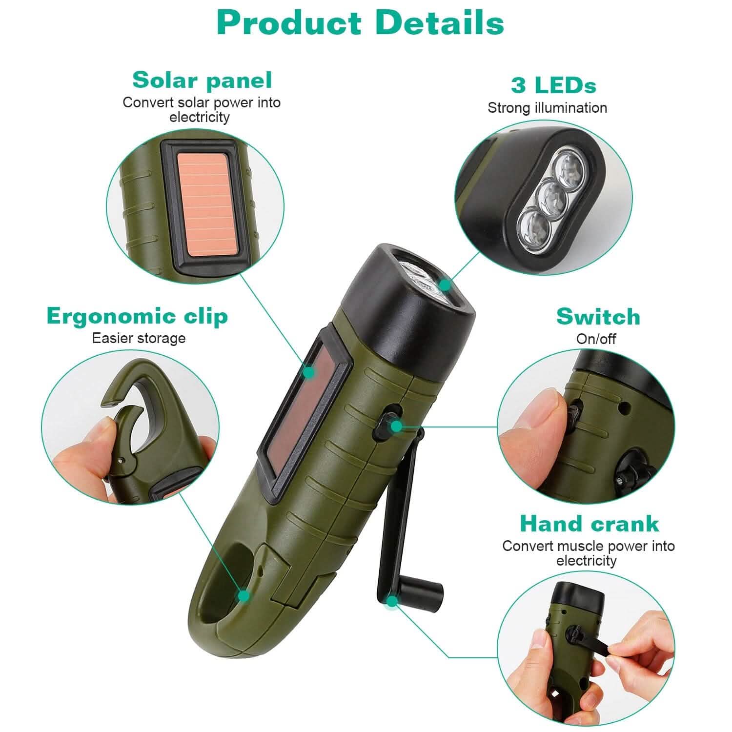 2-Pack: Hand Crank Solar Powered Flashlight Outdoor Recreation - Tophatter Daily Deals