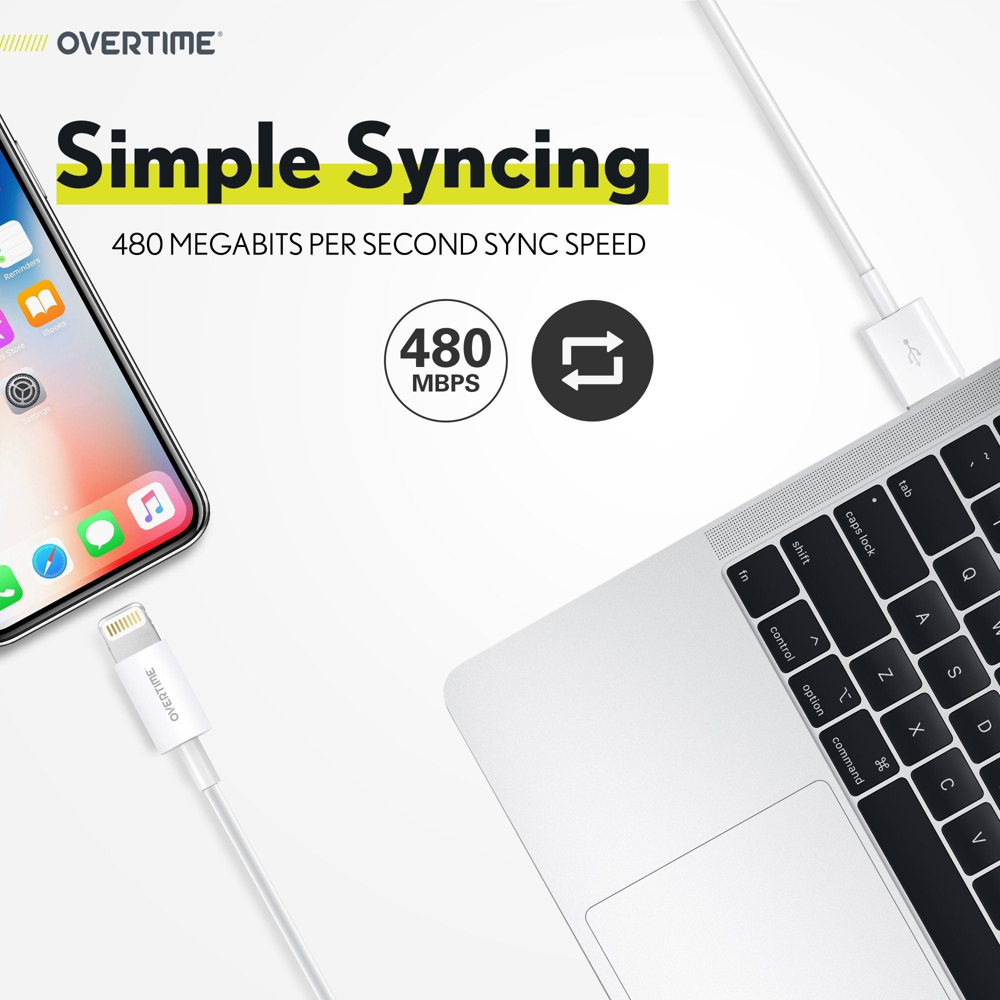 2-Pack: Overtime Apple MFI Certified iPhone Charger Lightning Cable 10 Foot Charging Cable - Tophatter Daily Deals