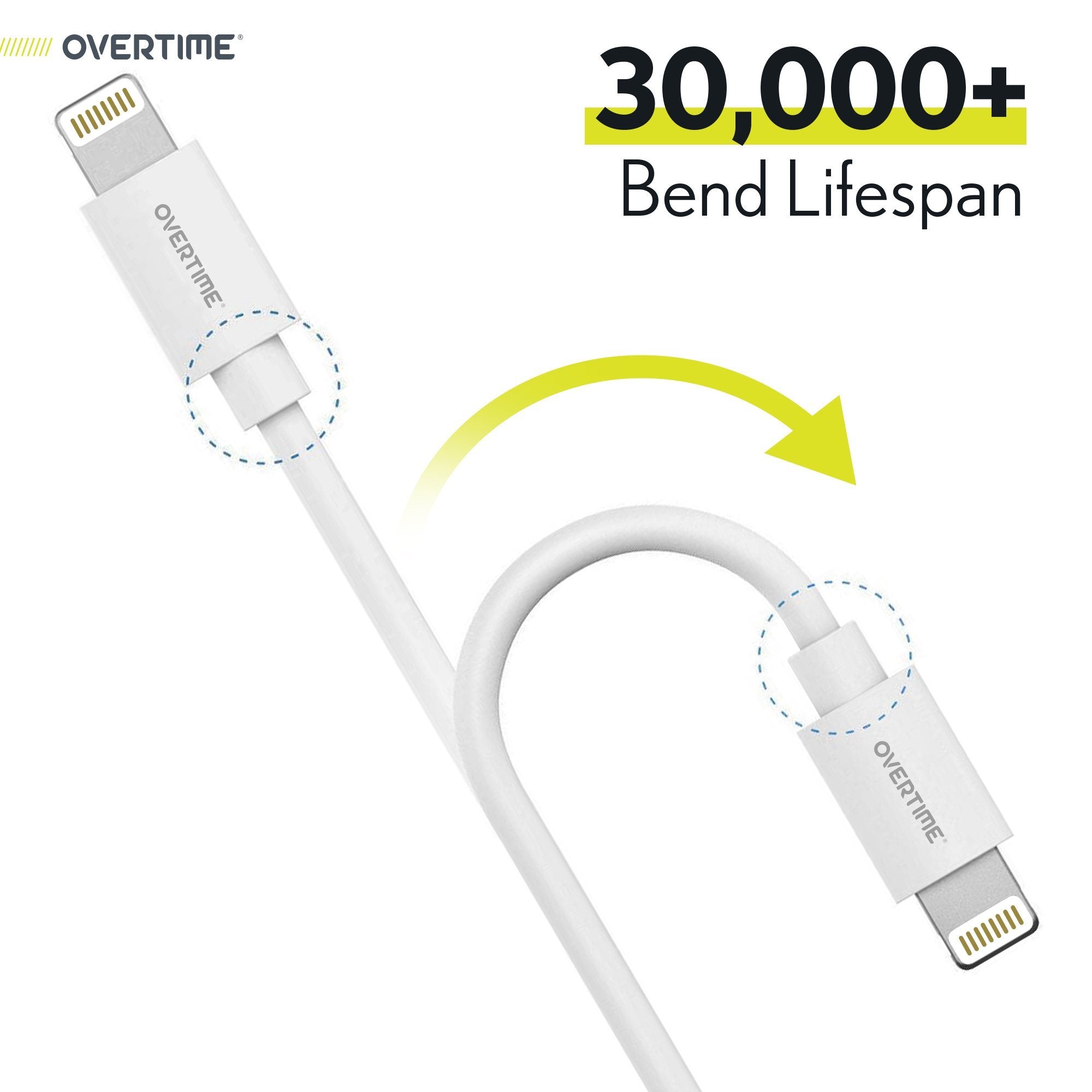 2-Pack: Overtime Apple MFI Certified iPhone Charger Lightning Cable 10 Foot Charging Cable - Tophatter Daily Deals