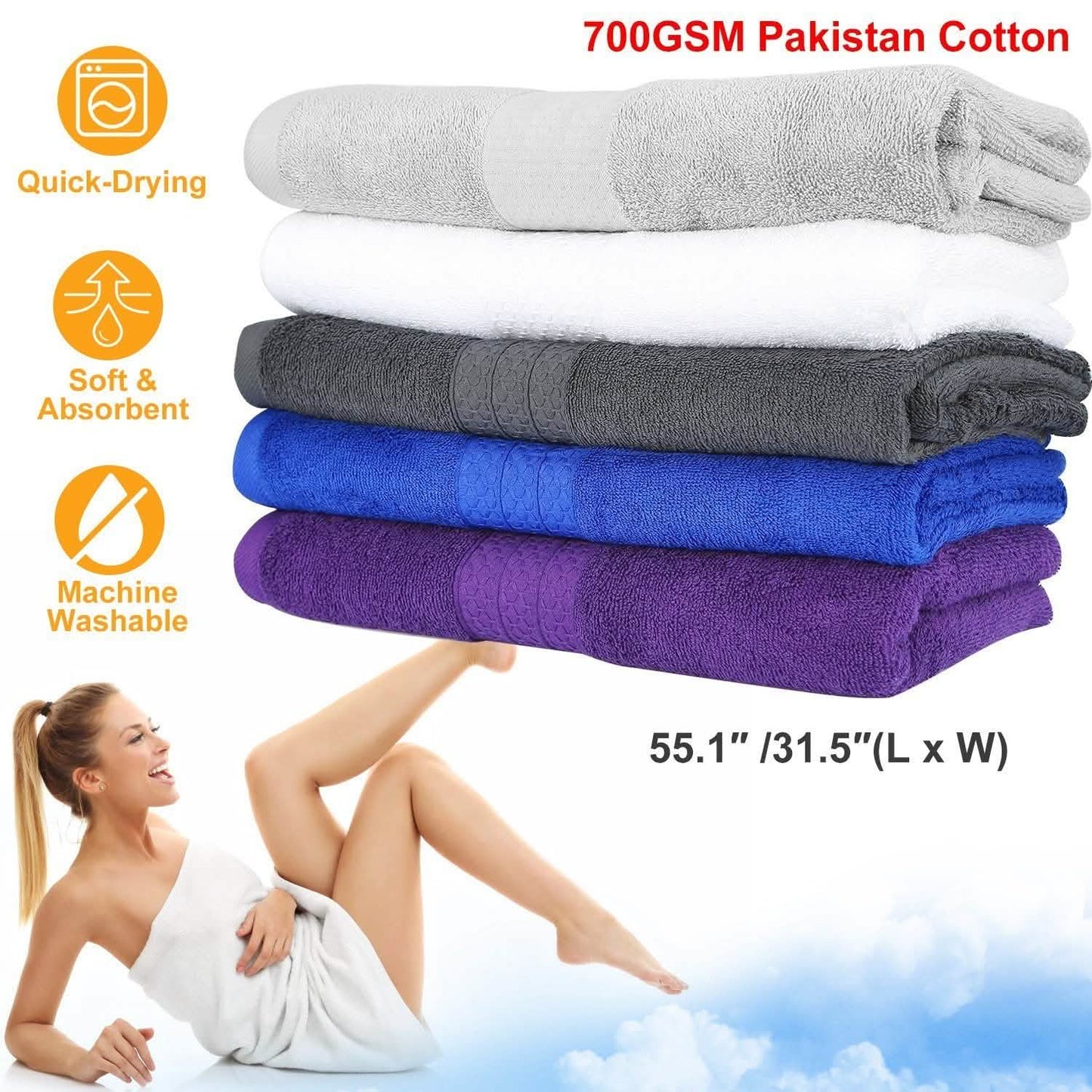 2-Pack: Pakistan Cotton Bath Towel Bath - Tophatter Daily Deals