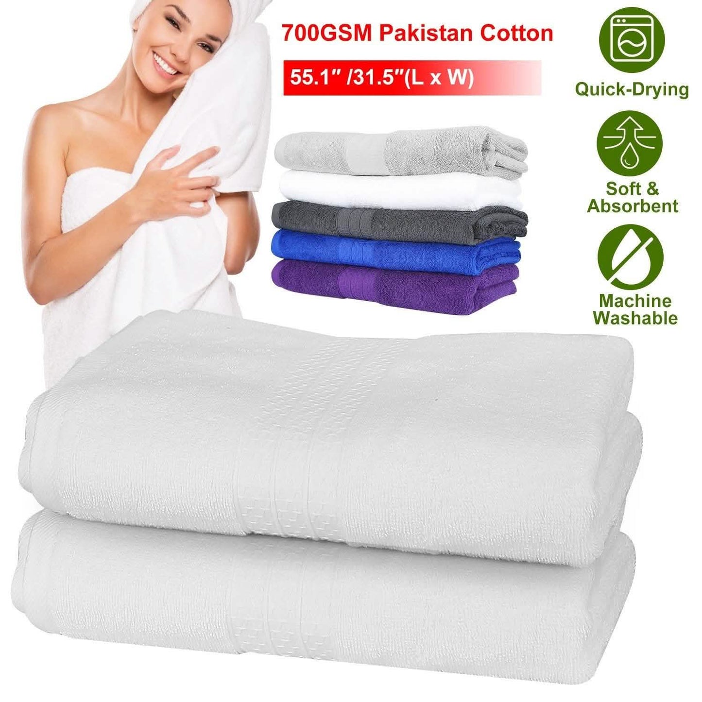2-Pack: Pakistan Cotton Bath Towel Bath - Tophatter Daily Deals