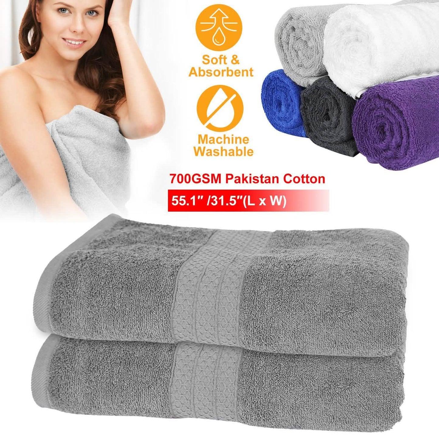 2-Pack: Pakistan Cotton Bath Towel Bath - Tophatter Daily Deals