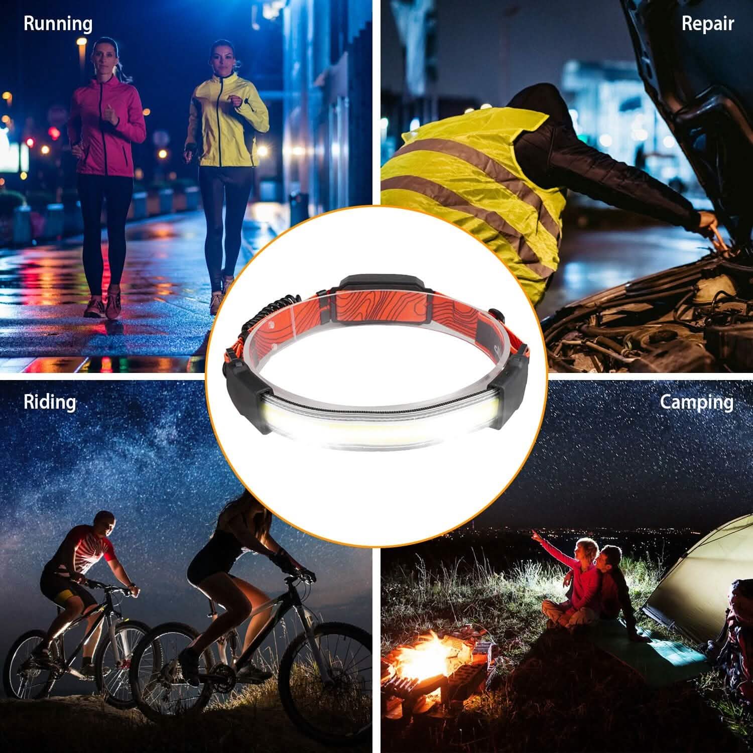 2-Pack: Rechargeable Headlamp 3 Light Modes Hand-Free Outdoor Recreation - Tophatter Daily Deals