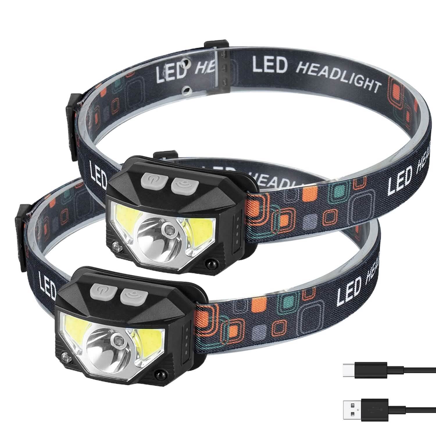 2-Pack: Rechargeable Motion Sensor Headlamp 6 Light Modes Headlight Outdoor Recreation - Tophatter Daily Deals
