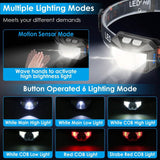 2-Pack: Rechargeable Motion Sensor Headlamp 6 Light Modes Headlight Outdoor Recreation - Tophatter Daily Deals