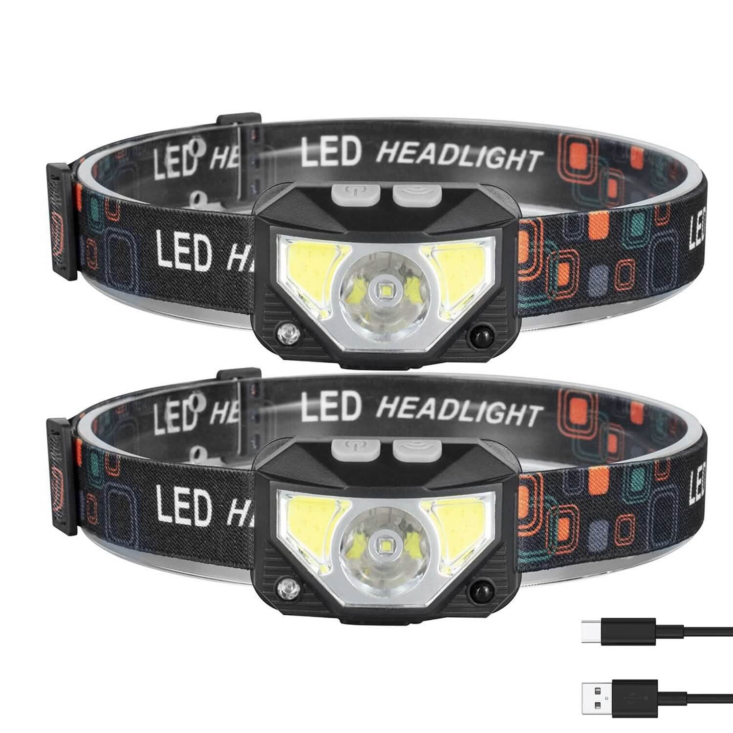 2-Pack: Rechargeable Motion Sensor Headlamp 6 Light Modes Headlight Outdoor Recreation - Tophatter Daily Deals