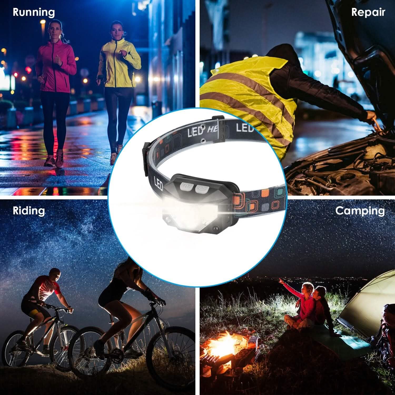2-Pack: Rechargeable Motion Sensor Headlamp 6 Light Modes Headlight Outdoor Recreation - Tophatter Daily Deals
