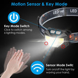 2-Pack: Rechargeable Motion Sensor Headlamp 6 Light Modes Headlight Outdoor Recreation - Tophatter Daily Deals