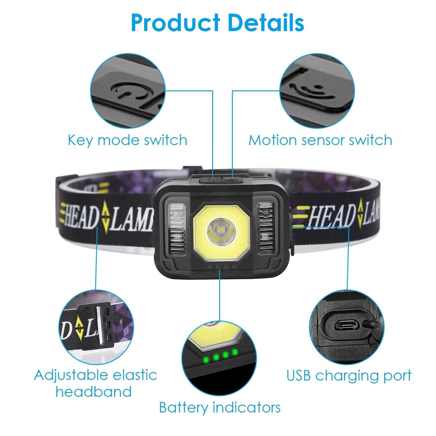 2-Pack: Rechargeable Motion Sensor Headlamp 6 Light Modes Outdoor Recreation - Tophatter Daily Deals