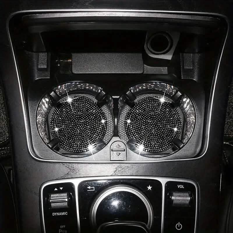 2-Pack: Shimmering Diamond Car Cup Mats Black Automotive - Tophatter Daily Deals