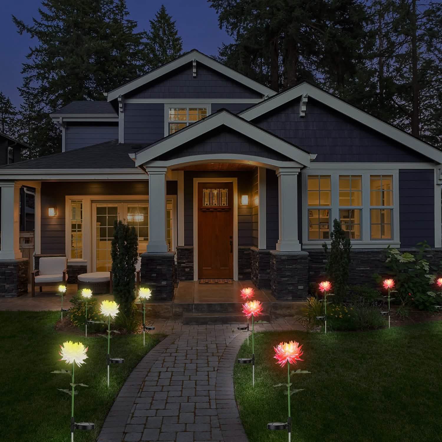 2-Pack: Solar LED Chrysanthemum Lights Outdoor Lighting - Tophatter Daily Deals