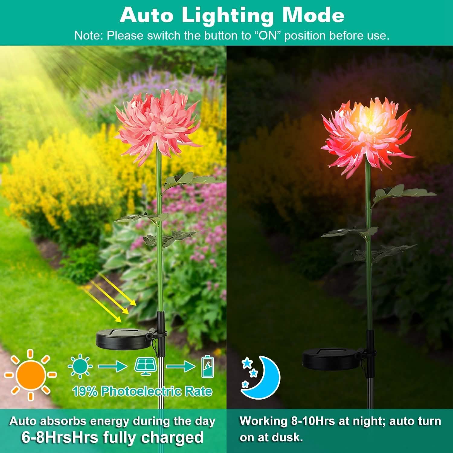 2-Pack: Solar LED Chrysanthemum Lights Outdoor Lighting - Tophatter Daily Deals
