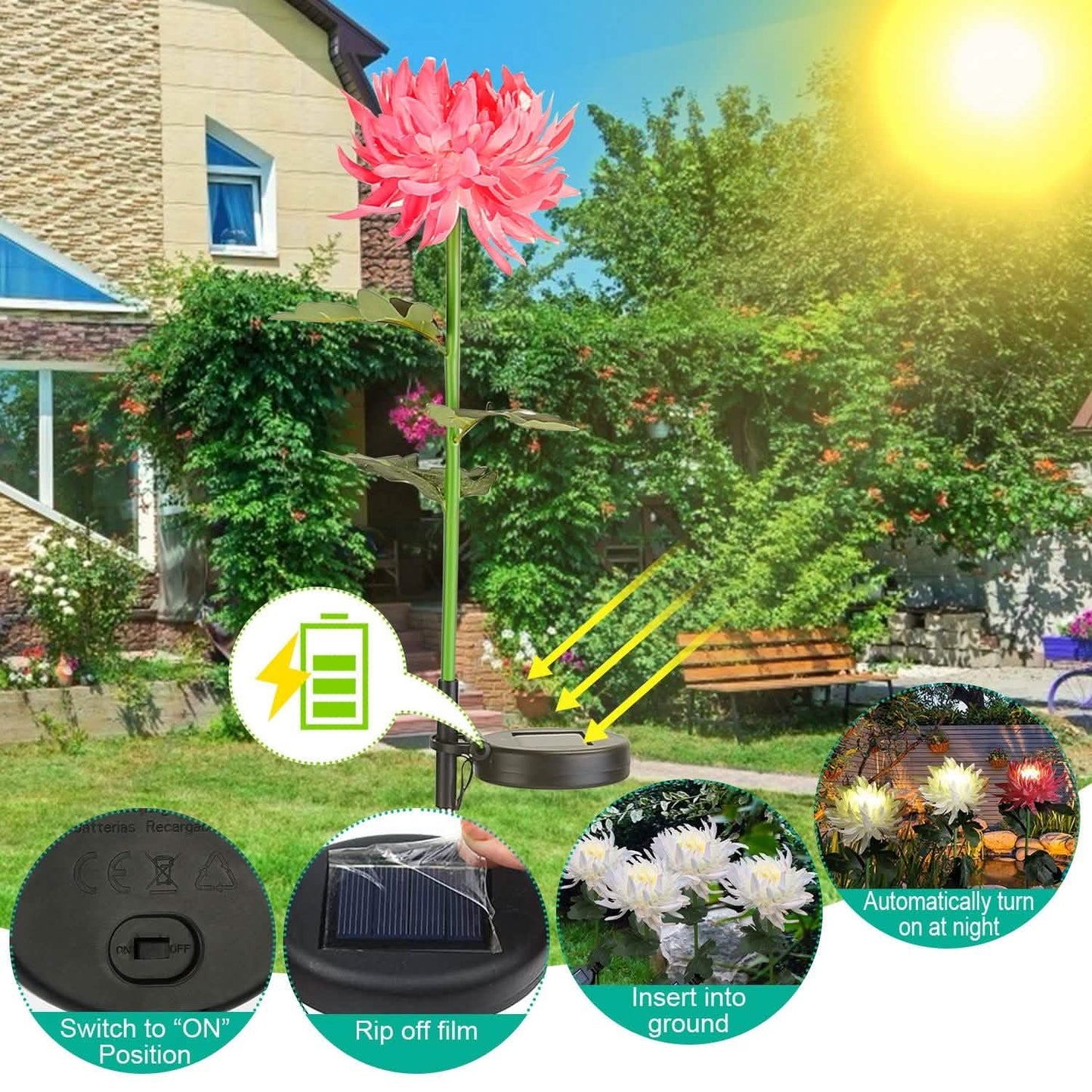 2-Pack: Solar LED Chrysanthemum Lights Outdoor Lighting - Tophatter Daily Deals