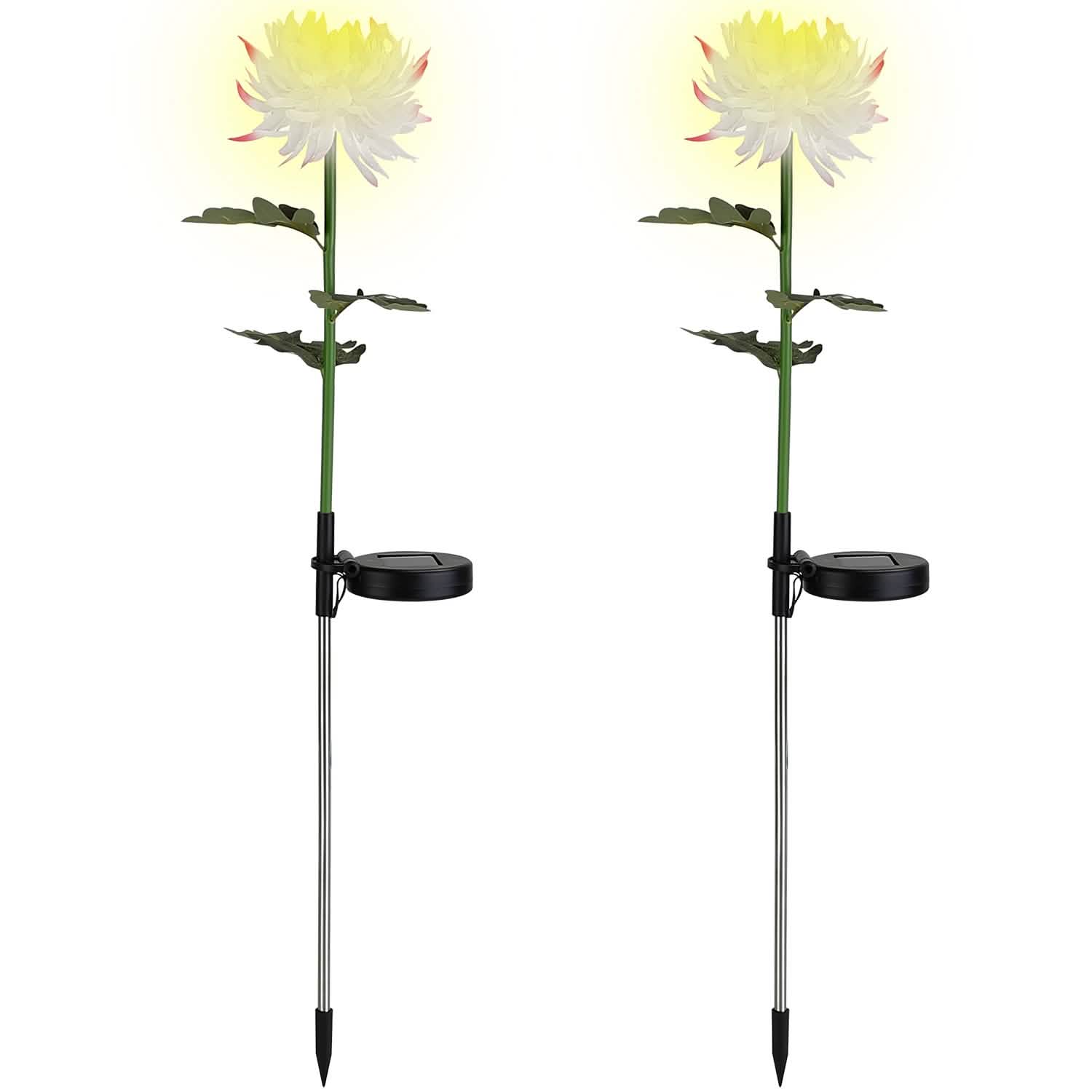 2-Pack: Solar LED Chrysanthemum Lights White Outdoor Lighting - Tophatter Daily Deals