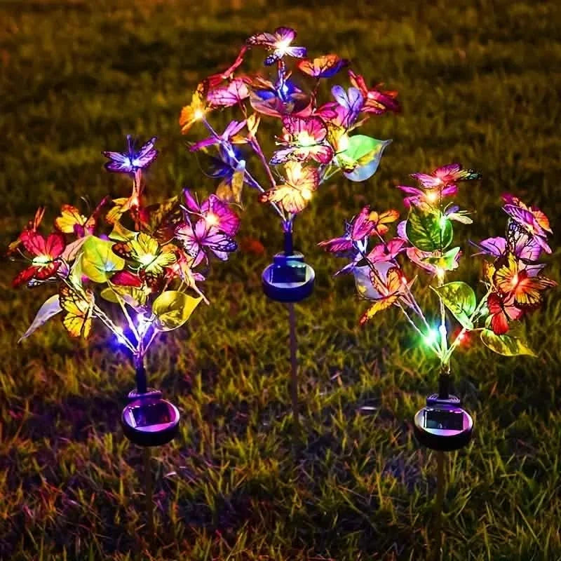 2-Pack: Solar-Powered Butterfly Flower Lamp Outdoor Lighting - Tophatter Daily Deals