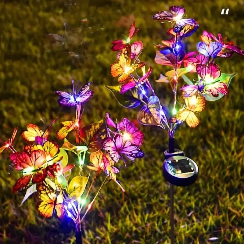 2-Pack: Solar-Powered Butterfly Flower Lamp Outdoor Lighting - Tophatter Daily Deals