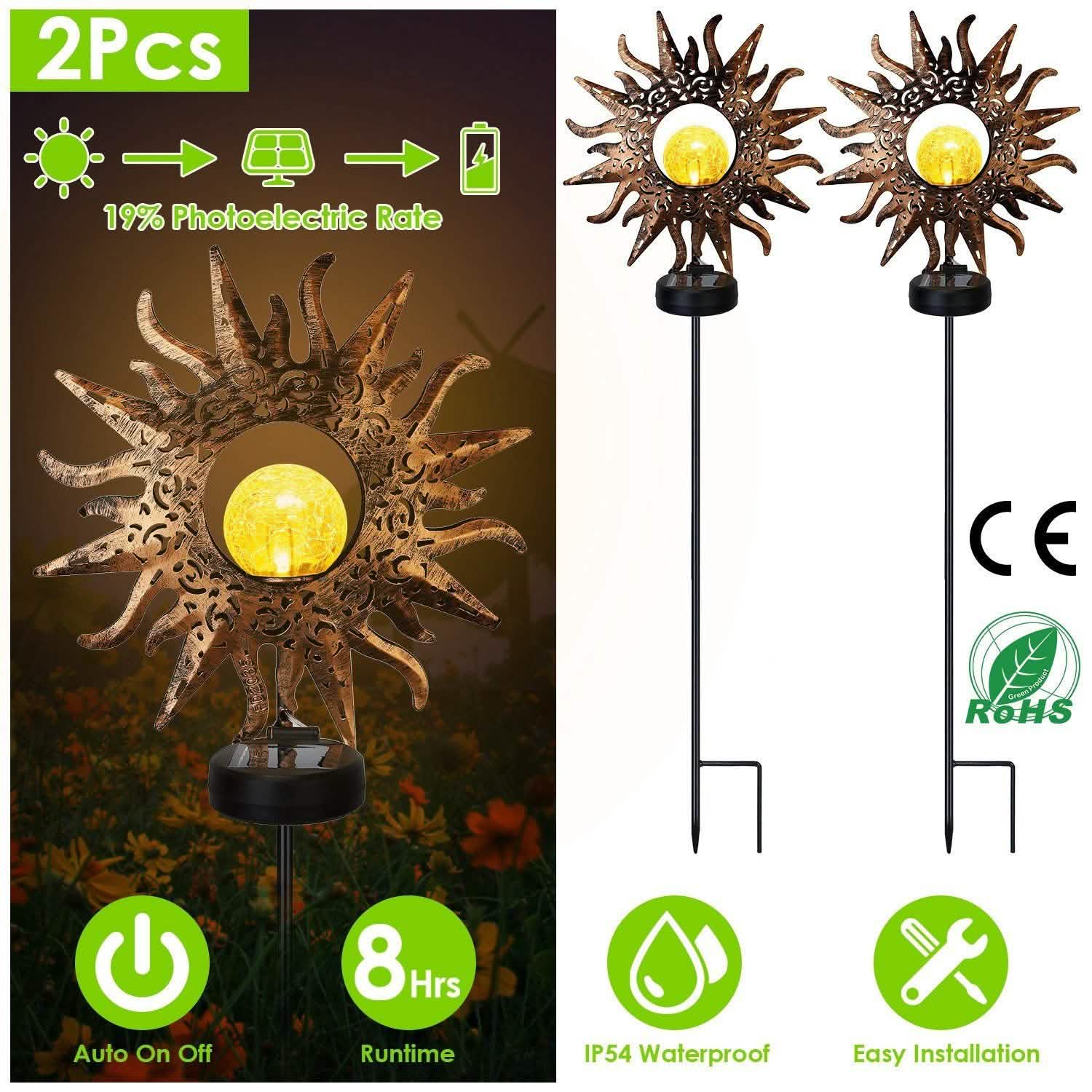 2-Pack: Solar Powered Glass Globe Stake Lamp Outdoor Lighting - Tophatter Daily Deals