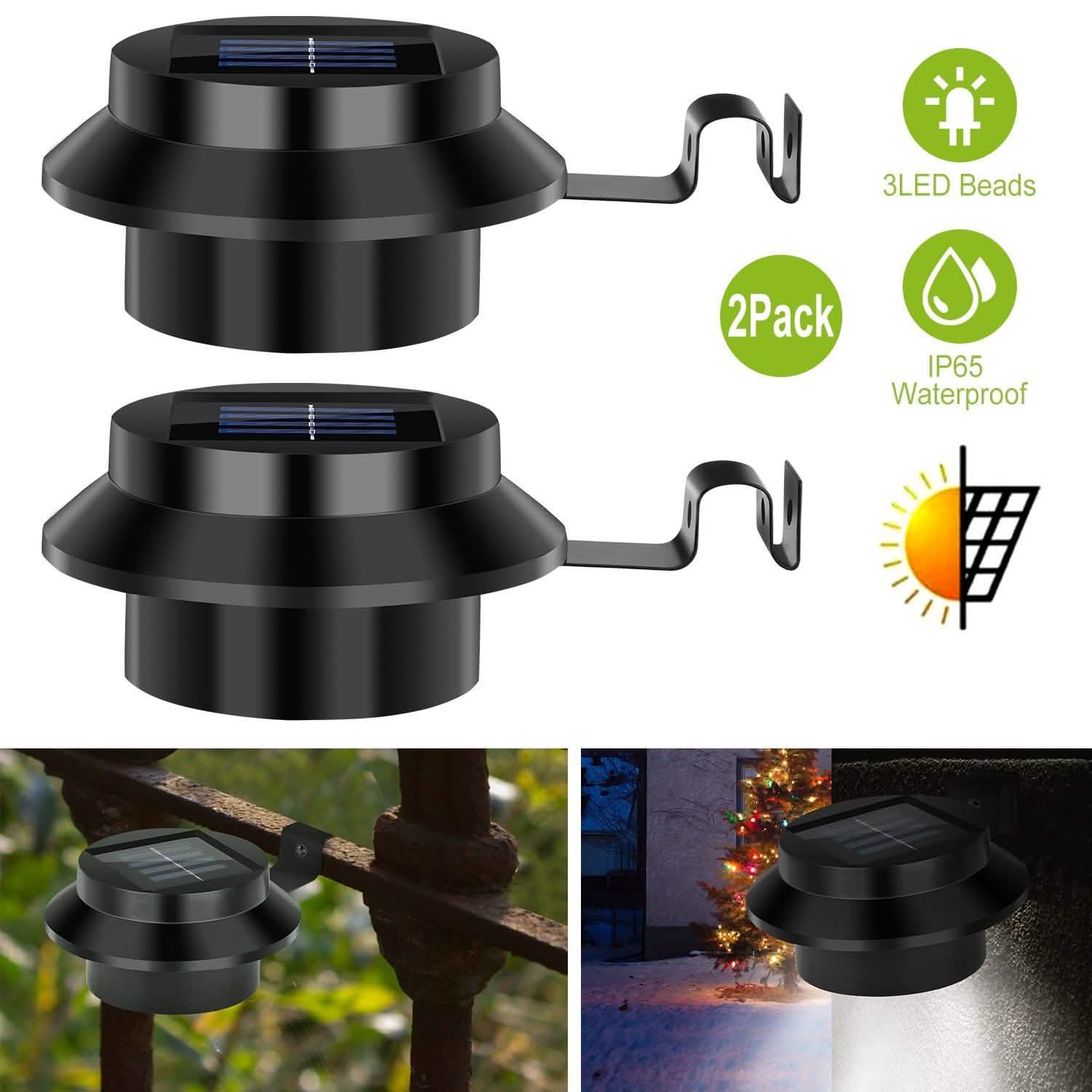 2-Pack: Solar Powered Gutter Lights Outdoor Lighting - Tophatter Daily Deals