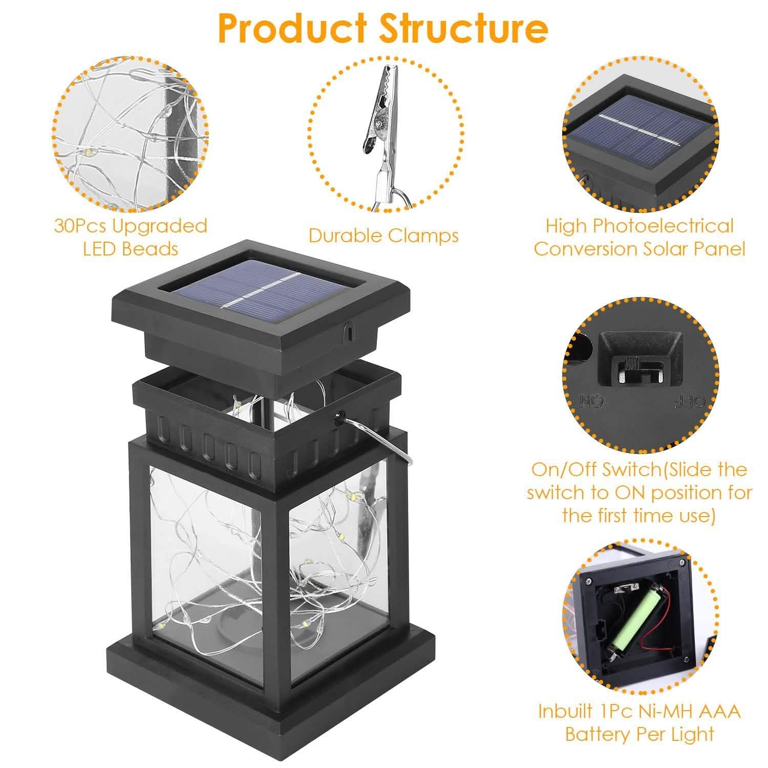 2-Pack: Solar Powered Hanging Lights 30 LED Beads Outdoor Lighting - Tophatter Daily Deals