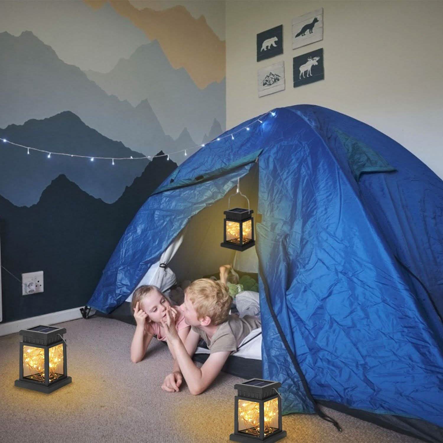 2-Pack: Solar Powered Hanging Lights 30 LED Beads Outdoor Lighting - Tophatter Daily Deals