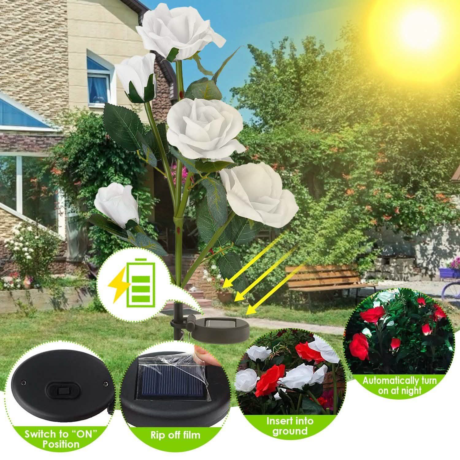 2-Pack: Solar Powered Rose Flower LED Decorative Lamp Outdoor Lighting - Tophatter Daily Deals