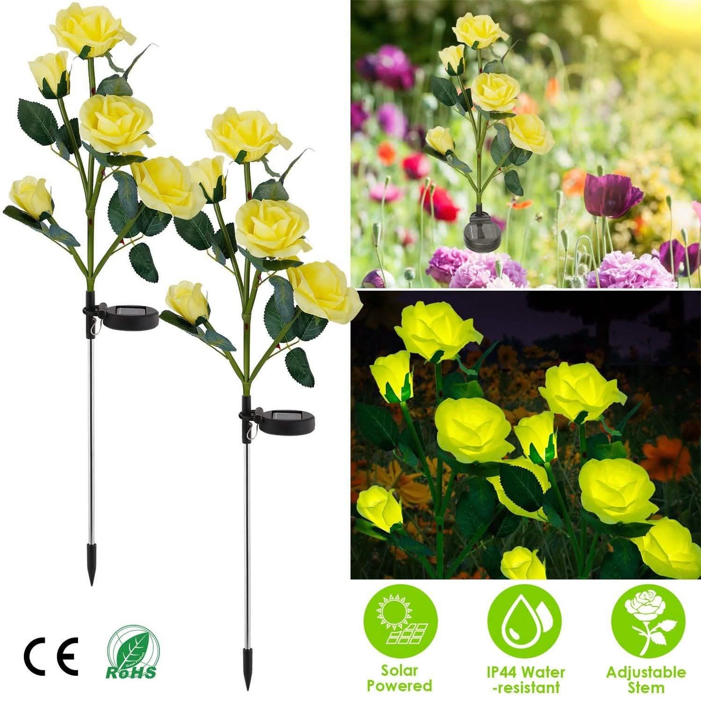 2-Pack: Solar Powered Rose Flower LED Decorative Lamp Outdoor Lighting - Tophatter Daily Deals