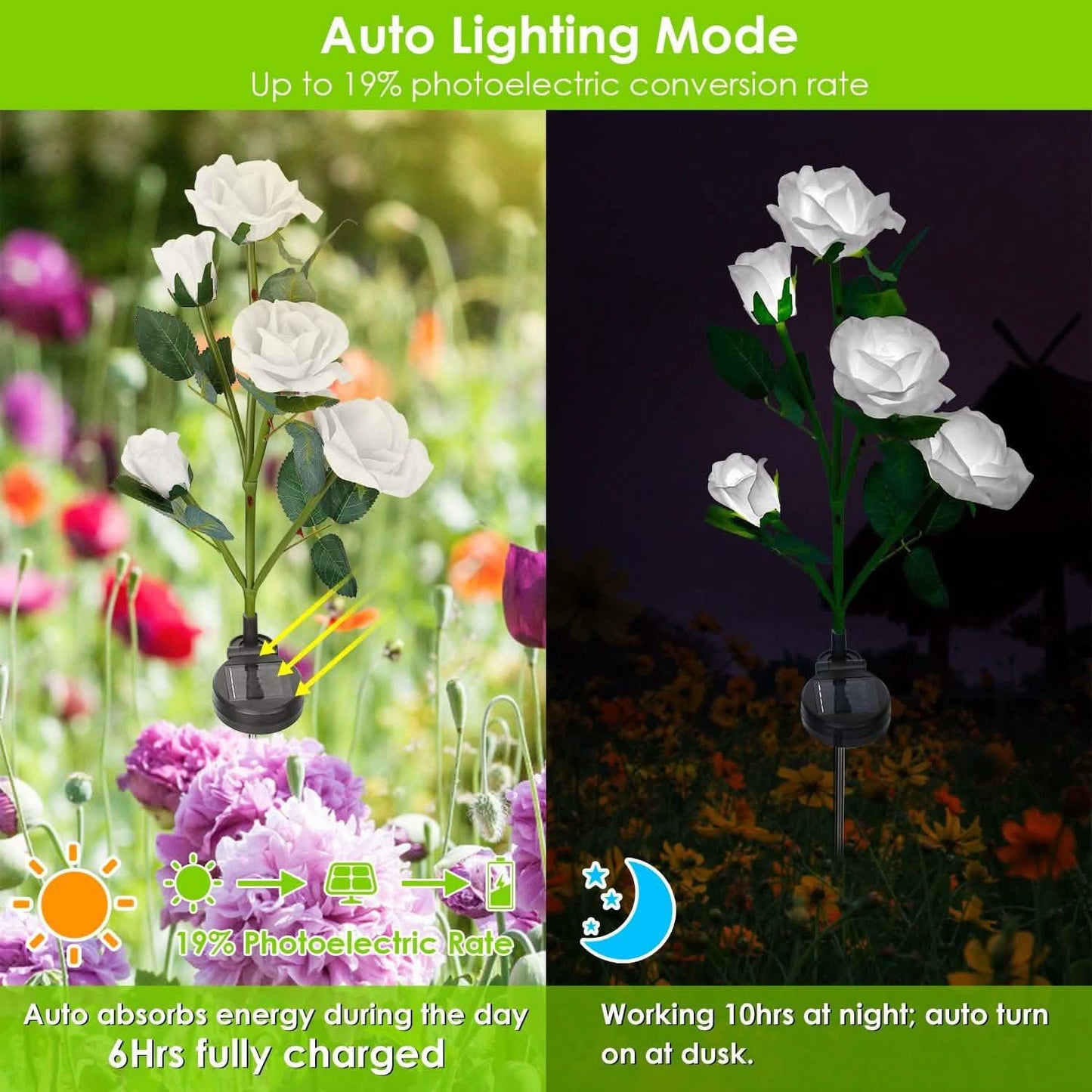2-Pack: Solar Powered Rose Flower LED Decorative Lamp Outdoor Lighting - Tophatter Daily Deals