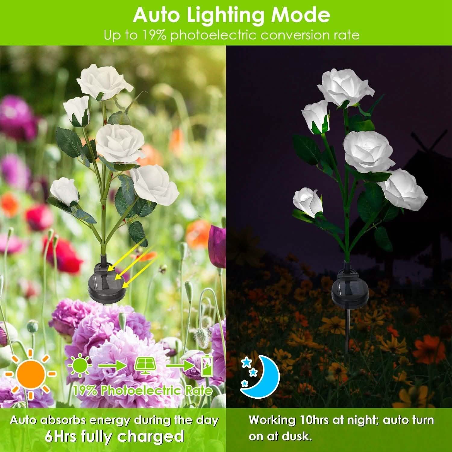 2-Pack: Solar Powered Rose Flower LED Decorative Lamp Outdoor Lighting - Tophatter Daily Deals