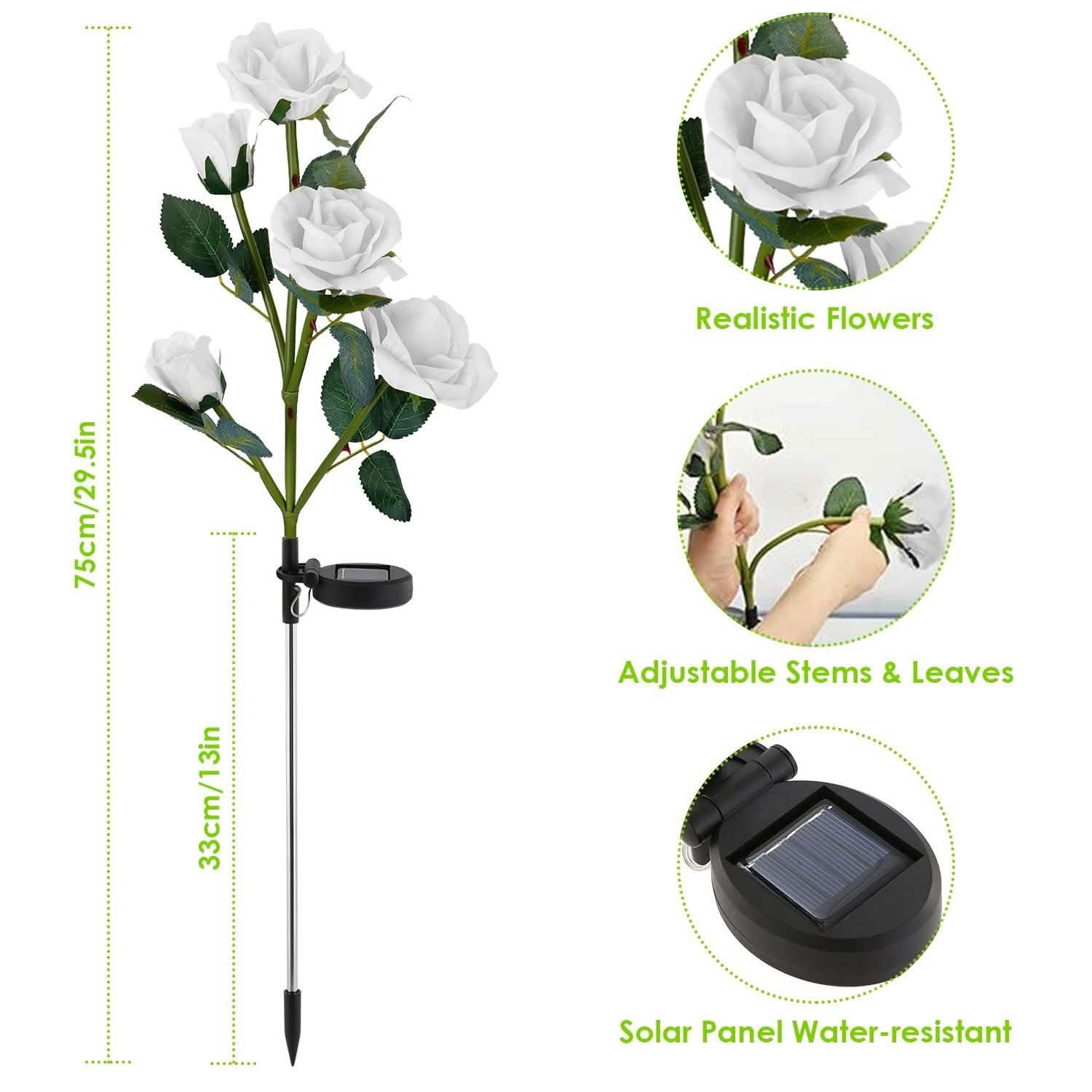 2-Pack: Solar Powered Rose Flower LED Decorative Lamp Outdoor Lighting - Tophatter Daily Deals